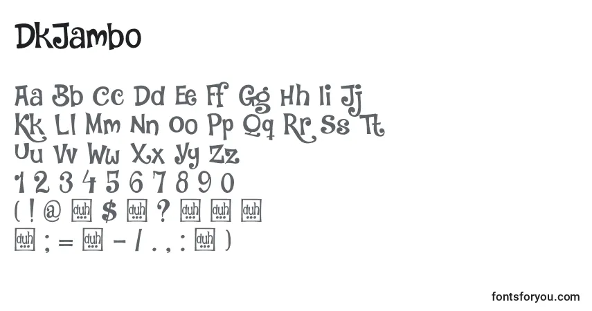 Schriftart DkJambo – Alphabet, Zahlen, spezielle Symbole