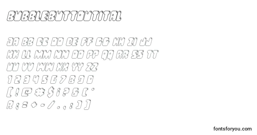 Schriftart Bubblebuttoutital – Alphabet, Zahlen, spezielle Symbole