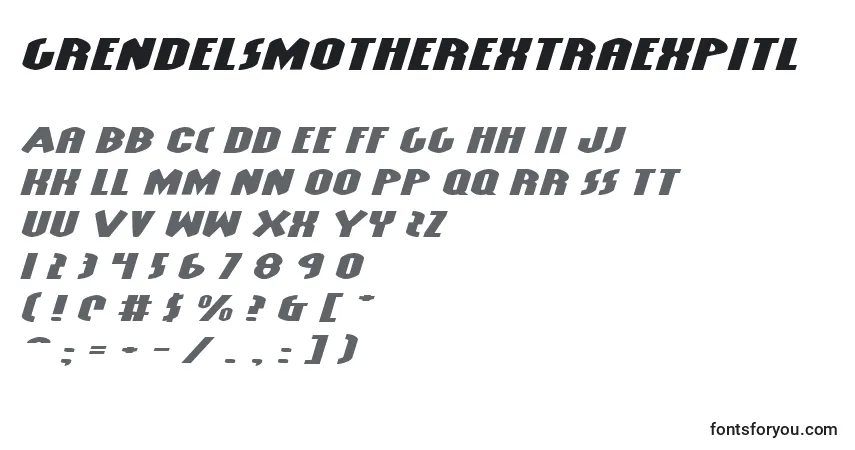 A fonte GrendelsMotherExtraExpItl – alfabeto, números, caracteres especiais