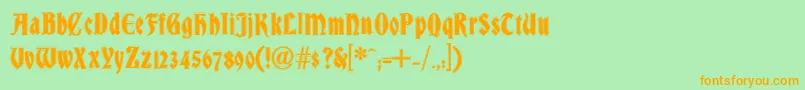 フォントDsBradleyContour – オレンジの文字が緑の背景にあります。