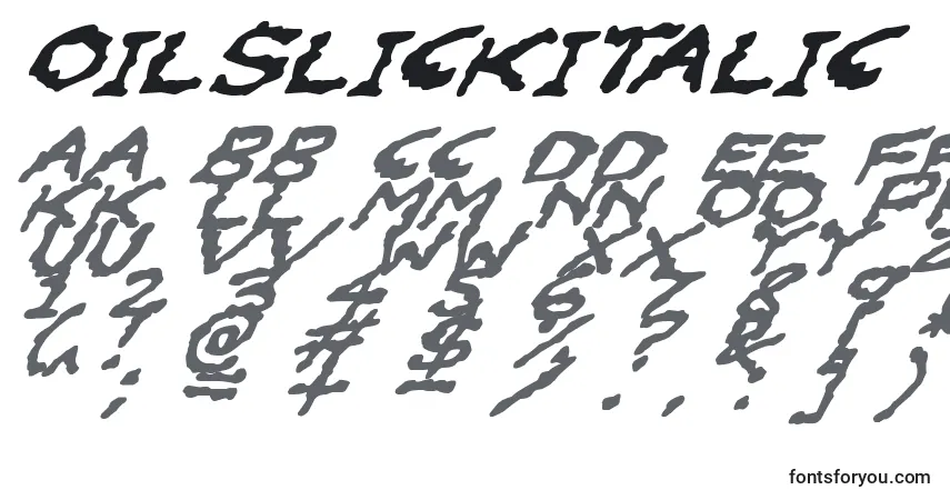 Schriftart OilslickItalic – Alphabet, Zahlen, spezielle Symbole