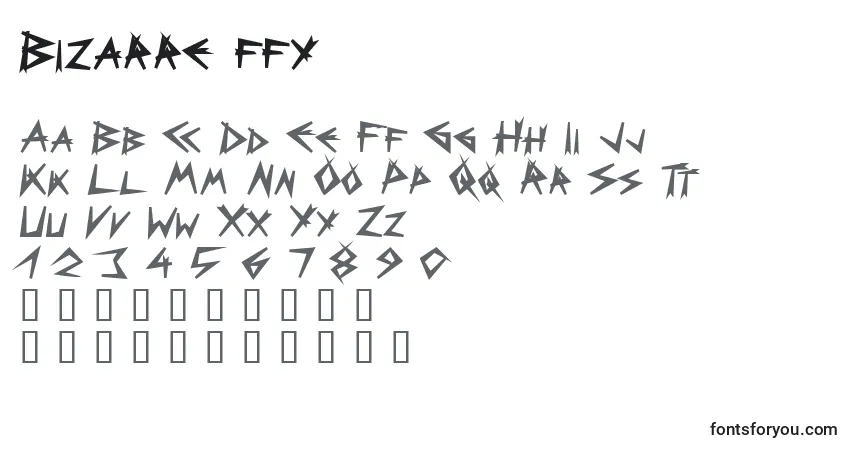 A fonte Bizarre ffy – alfabeto, números, caracteres especiais