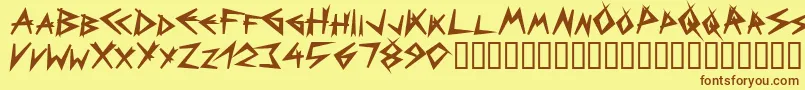 フォントBizarre ffy – 茶色の文字が黄色の背景にあります。
