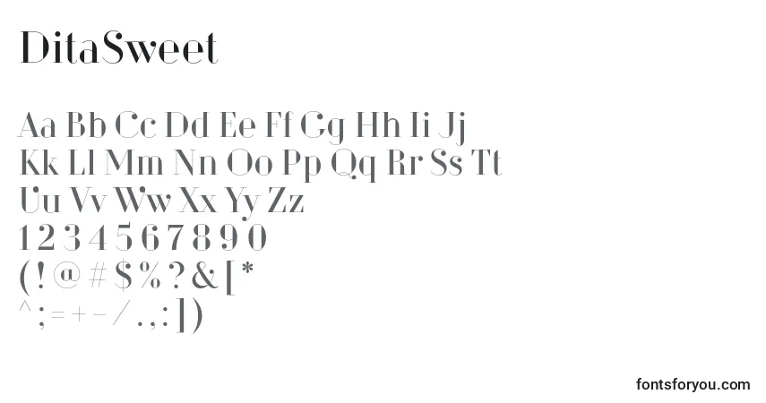 Schriftart DitaSweet (96394) – Alphabet, Zahlen, spezielle Symbole