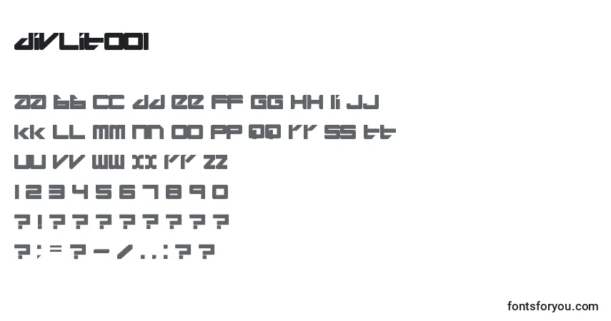 Czcionka Divlit001 – alfabet, cyfry, specjalne znaki