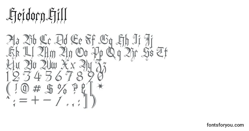Czcionka HeidornHill – alfabet, cyfry, specjalne znaki