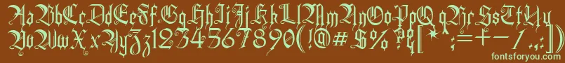 フォントHeidornHill – 緑色の文字が茶色の背景にあります。