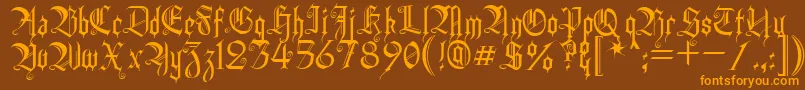 フォントHeidornHill – オレンジ色の文字が茶色の背景にあります。