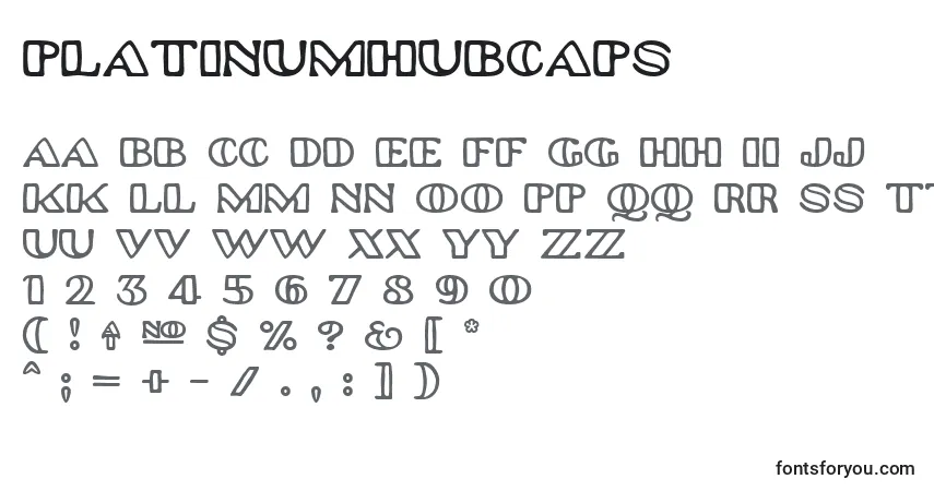 Schriftart Platinumhubcaps – Alphabet, Zahlen, spezielle Symbole