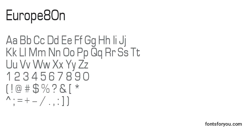 Czcionka Europe80n – alfabet, cyfry, specjalne znaki