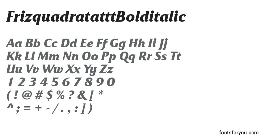 Шрифт FrizquadratatttBolditalic – алфавит, цифры, специальные символы