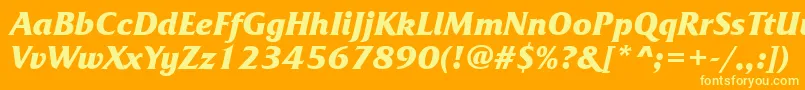 FrizquadratatttBolditalic-Schriftart – Gelbe Schriften auf orangefarbenem Hintergrund
