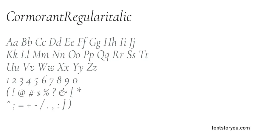 Czcionka CormorantRegularitalic – alfabet, cyfry, specjalne znaki