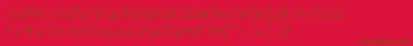 CormorantRegularitalic-Schriftart – Braune Schriften auf rotem Hintergrund