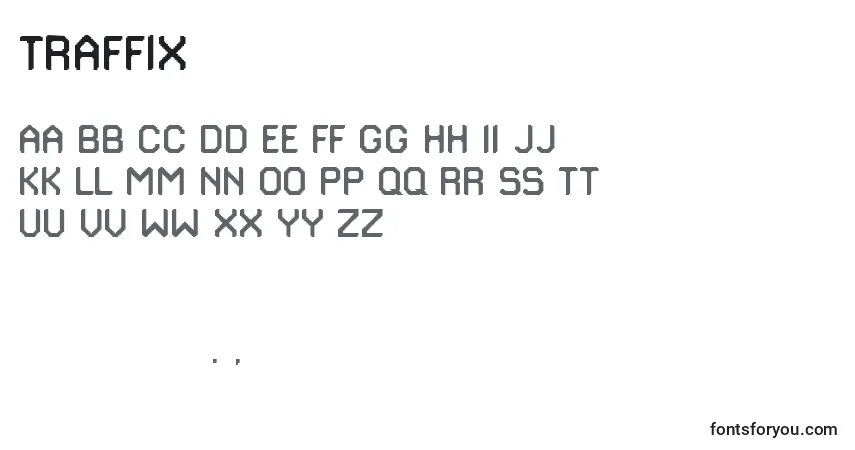 Czcionka Traffix – alfabet, cyfry, specjalne znaki