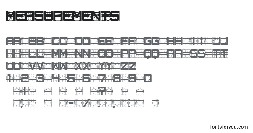 Шрифт Measurements – алфавит, цифры, специальные символы