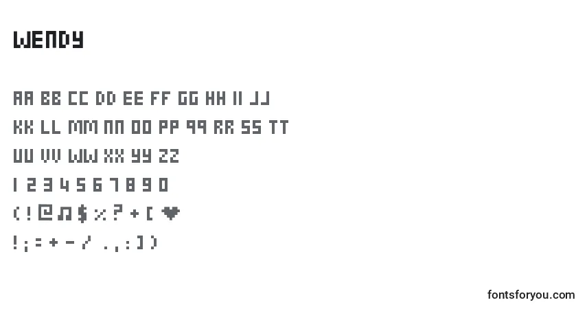 Шрифт Wendy – алфавит, цифры, специальные символы