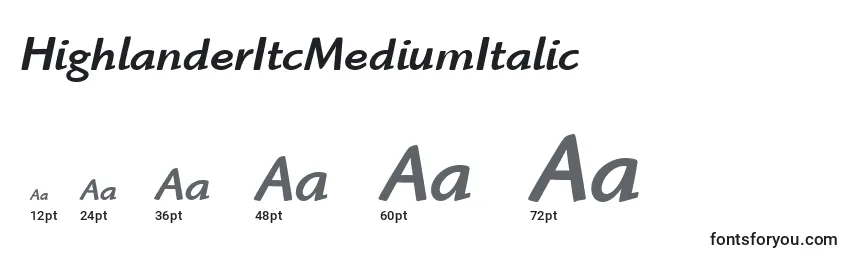 HighlanderItcMediumItalic Font Sizes