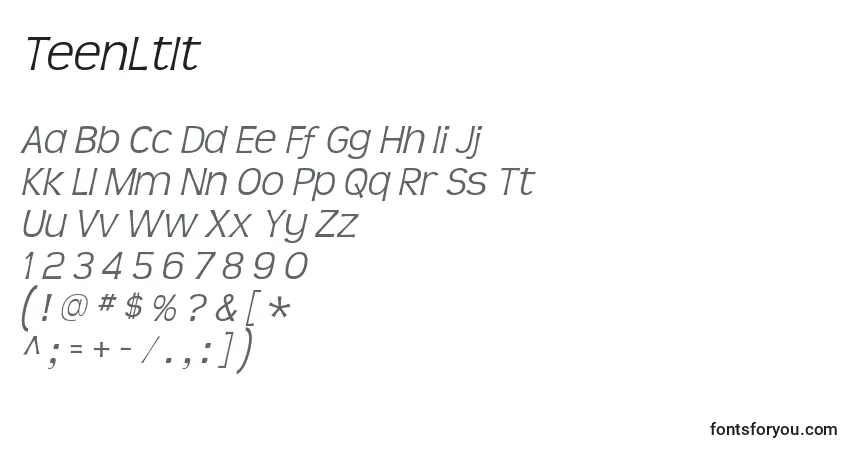Czcionka TeenLtIt – alfabet, cyfry, specjalne znaki