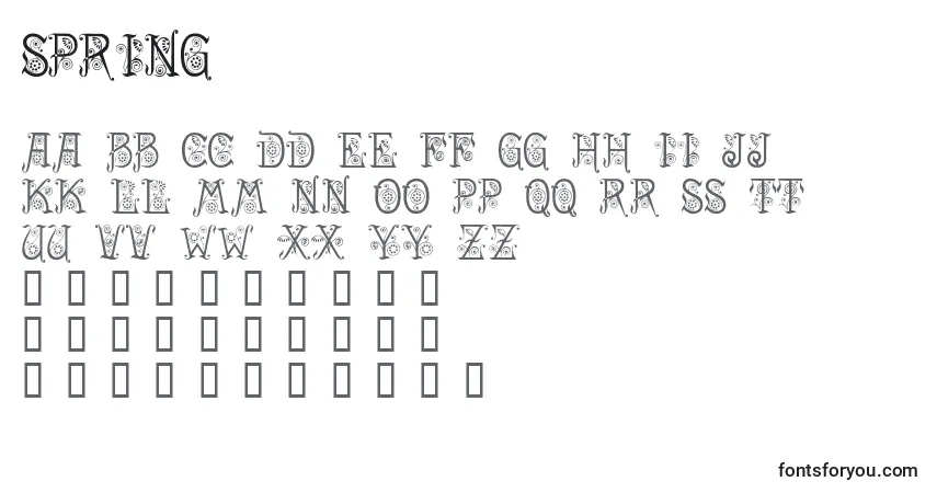Czcionka Spring – alfabet, cyfry, specjalne znaki