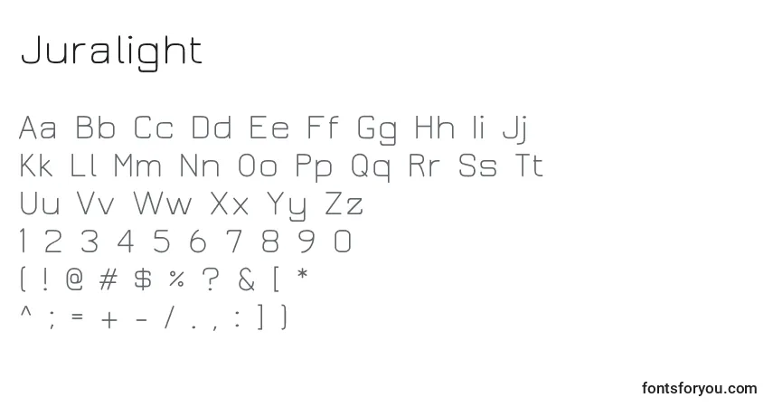 Шрифт Juralight – алфавит, цифры, специальные символы