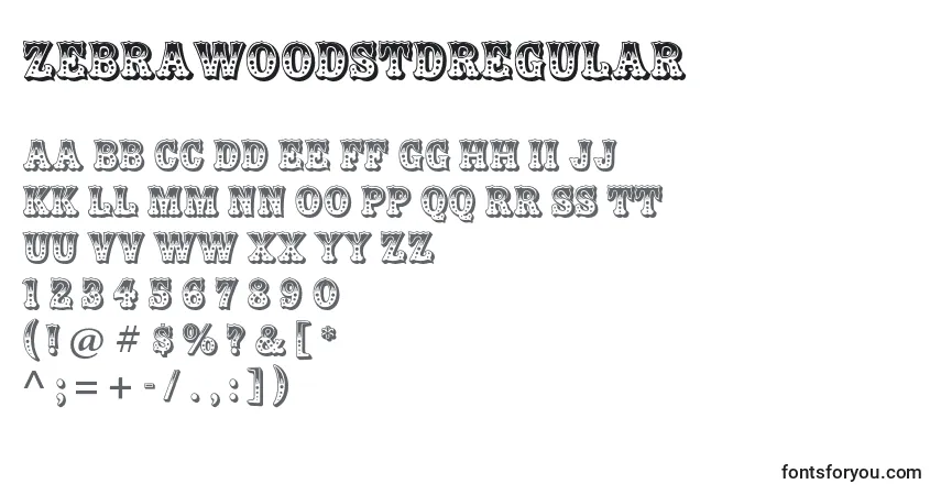A fonte ZebrawoodstdRegular – alfabeto, números, caracteres especiais