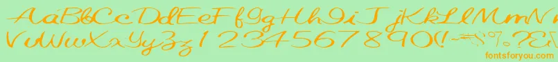 Elastictrainfont59RegularTtext-Schriftart – Orangefarbene Schriften auf grünem Hintergrund