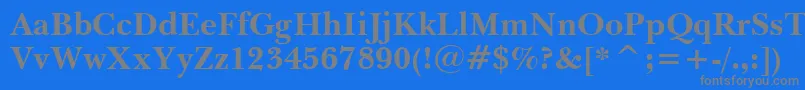 BaskervilleWin95btBold-Schriftart – Graue Schriften auf blauem Hintergrund