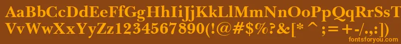 BaskervilleWin95btBold-Schriftart – Orangefarbene Schriften auf braunem Hintergrund