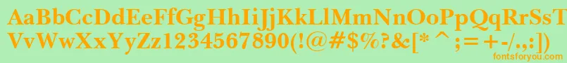 BaskervilleWin95btBold-Schriftart – Orangefarbene Schriften auf grünem Hintergrund