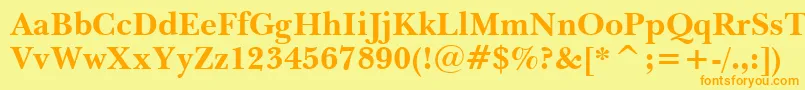 BaskervilleWin95btBold-Schriftart – Orangefarbene Schriften auf gelbem Hintergrund