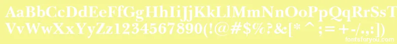 BaskervilleWin95btBold-Schriftart – Weiße Schriften auf gelbem Hintergrund