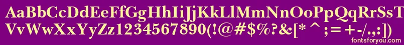 BaskervilleWin95btBold-Schriftart – Gelbe Schriften auf violettem Hintergrund