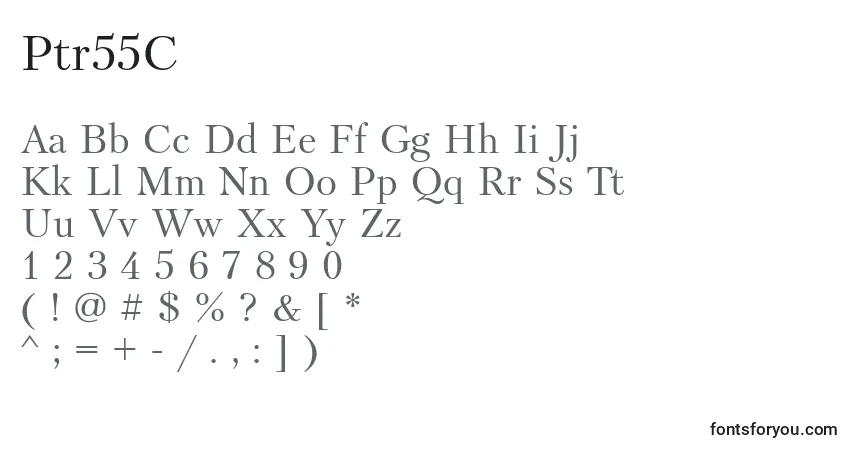 A fonte Ptr55C – alfabeto, números, caracteres especiais