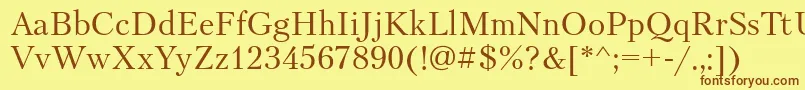 フォントPtr55C – 茶色の文字が黄色の背景にあります。