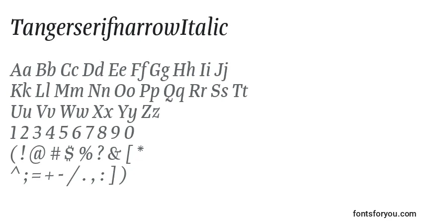 Шрифт TangerserifnarrowItalic – алфавит, цифры, специальные символы