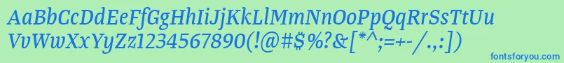 TangerserifnarrowItalic Font – Blue Fonts on Green Background