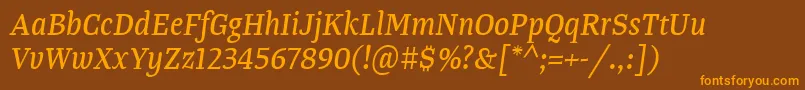 TangerserifnarrowItalic Font – Orange Fonts on Brown Background