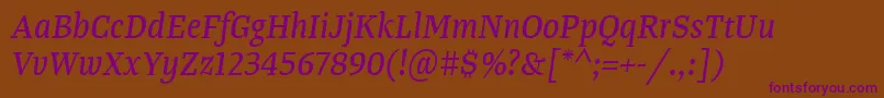 TangerserifnarrowItalic Font – Purple Fonts on Brown Background