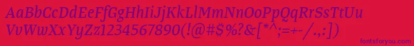 TangerserifnarrowItalic-Schriftart – Violette Schriften auf rotem Hintergrund