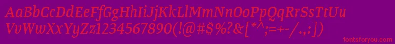 TangerserifnarrowItalic Font – Red Fonts on Purple Background