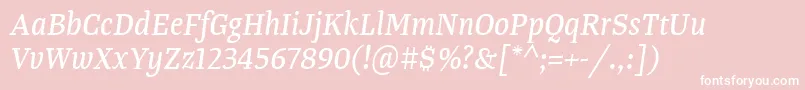 TangerserifnarrowItalic-Schriftart – Weiße Schriften auf rosa Hintergrund