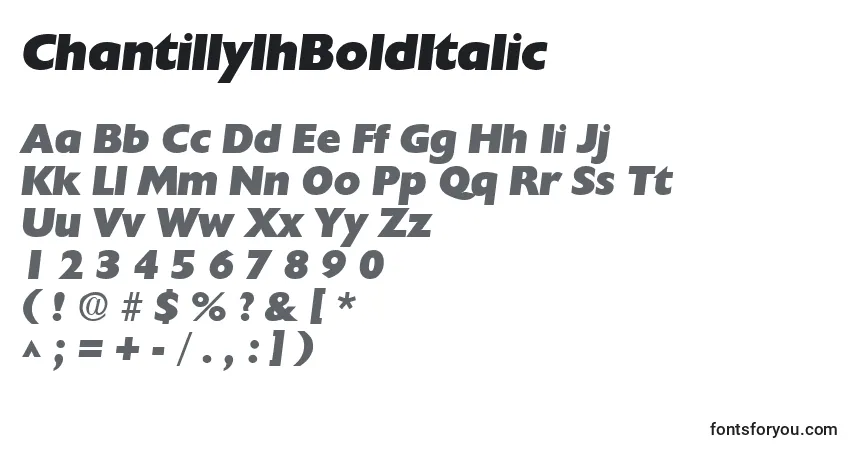 Czcionka ChantillylhBoldItalic – alfabet, cyfry, specjalne znaki