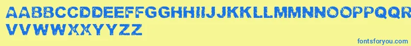 TrashedlightRegular-Schriftart – Blaue Schriften auf gelbem Hintergrund