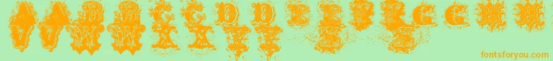 DirtyAmes0.1-Schriftart – Orangefarbene Schriften auf grünem Hintergrund