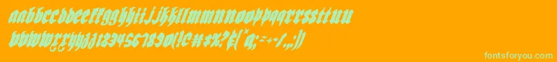Biergartenci-Schriftart – Grüne Schriften auf orangefarbenem Hintergrund