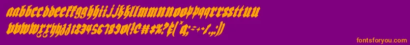 Biergartenci-Schriftart – Orangefarbene Schriften auf violettem Hintergrund