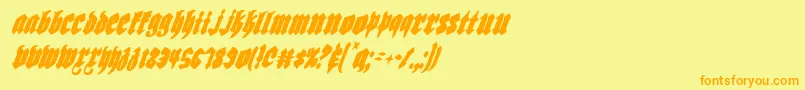 Biergartenci-Schriftart – Orangefarbene Schriften auf gelbem Hintergrund