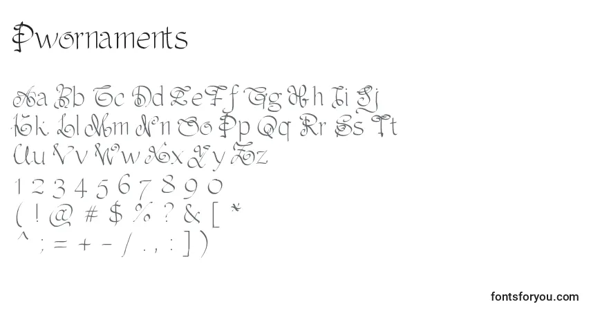 Schriftart Pwornaments – Alphabet, Zahlen, spezielle Symbole