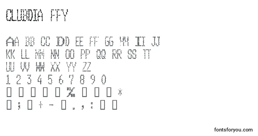 Czcionka Clubdia ffy – alfabet, cyfry, specjalne znaki